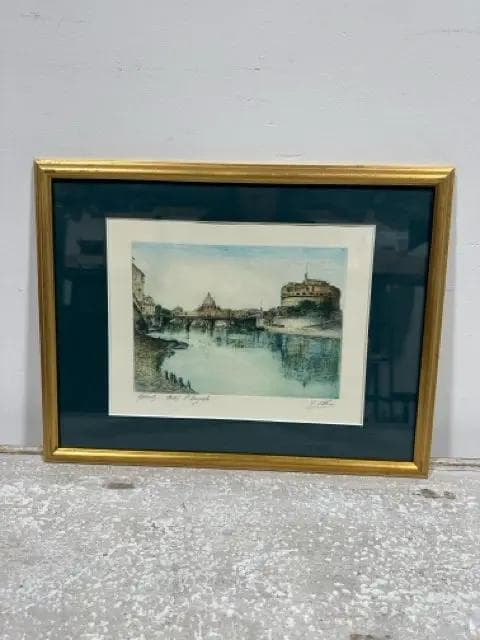 Gold Framed Signed Rome Etching Print