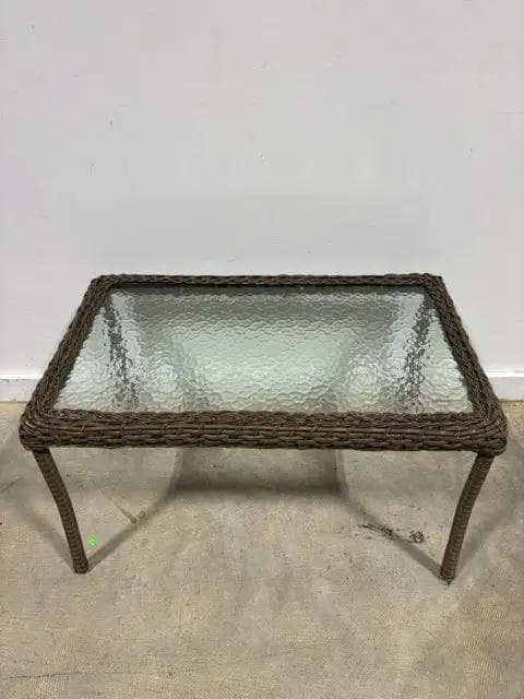 Synthetic Wicker Glass Top Outdoor Coffee Table