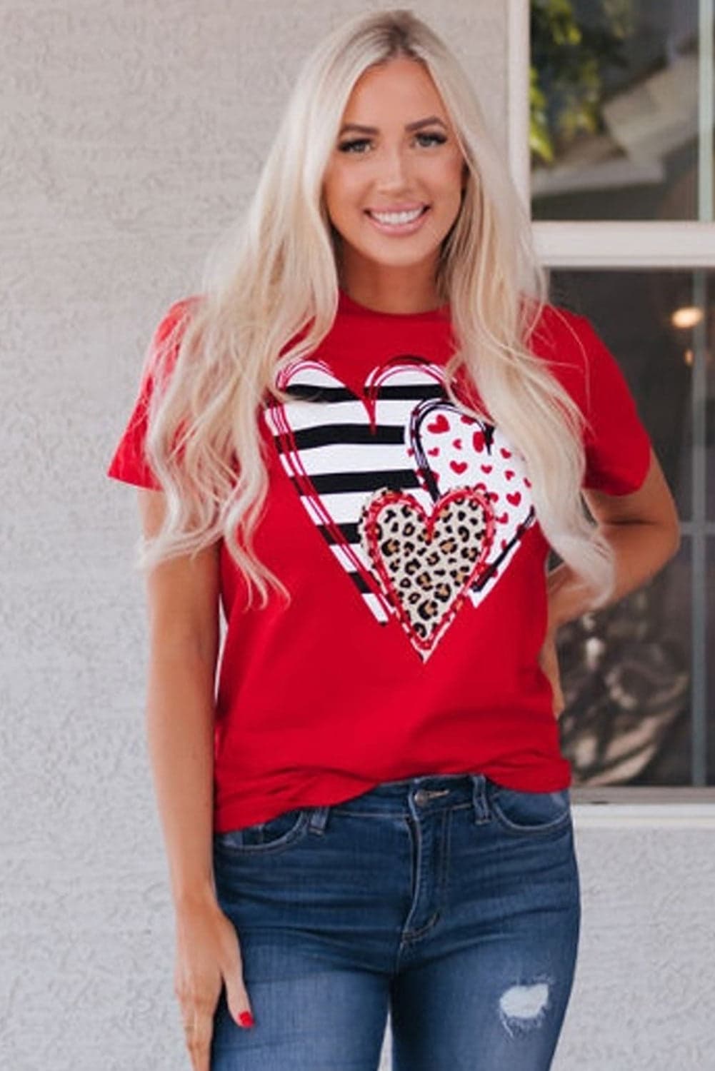 Brynleigh Shaped Print T Shirt - Red-2 / 2XL - 20/22
