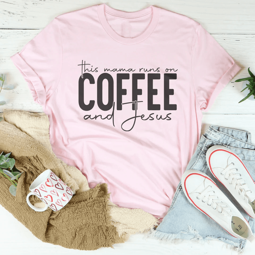 This Mama Runs On Coffee And Jesus Tee - Mustard / M