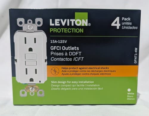 Leviton M22GFNT1-4W 15A 125V GFCI Duplex Wall Outlet (4-Pack) White - NEW