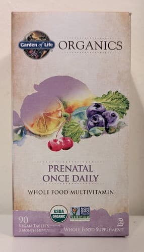 Garden of Life Organics Prenatal Once Daily - 90 Count Tablets - EXP 07/28 - NEW