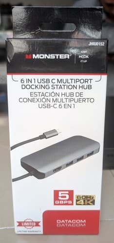 Monster Just Hook It Up 6-in-1 USB Type C Multiport Docking Station Hub - NEW