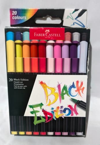 Faber-Castell Black Edition Felt Tip Pen with Soft Brush Nib Pack of 20 - NEW