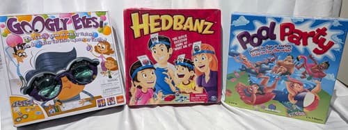 Family Games Lot - Googly Eyes, Hedbanz, and Pool Party - Age 7+- NEW