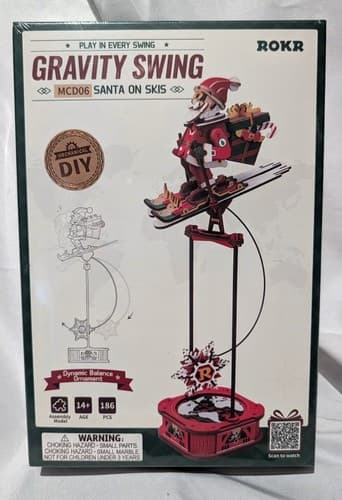 ROKR Gravity Swing - MCD06 Santa on Skis - Mechanical DIY Wooden Model Kit - NEW