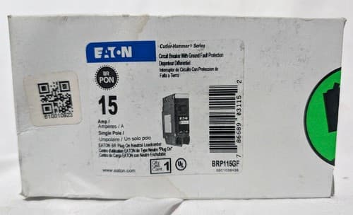 Eaton BRP115GF Circuit Breaker with Ground Fault Protection 15A Single Pole NEW