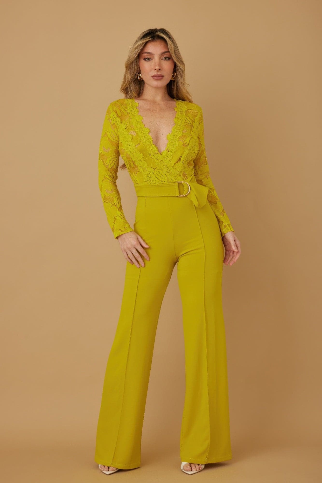 Lace Crochet Long Sleeve Jumpsuit - M