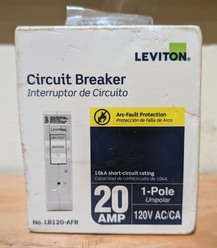 Leviton R01-LB120-AFR 120-Volt 20 Amp 1-Pole AFCI Branch Circuit Breaker - NEW