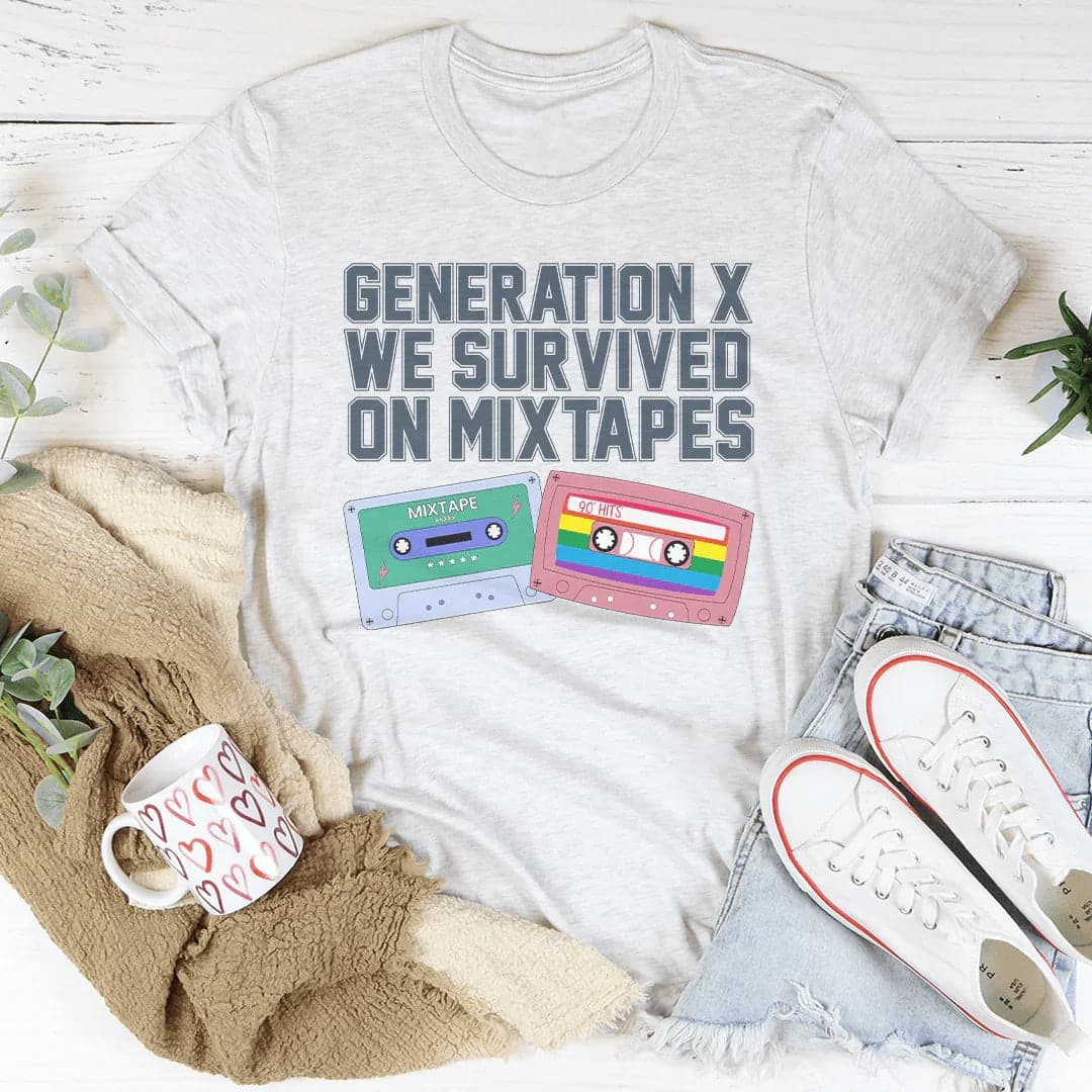 Generation X We Survived On Mixtapes Tee - Ash / S