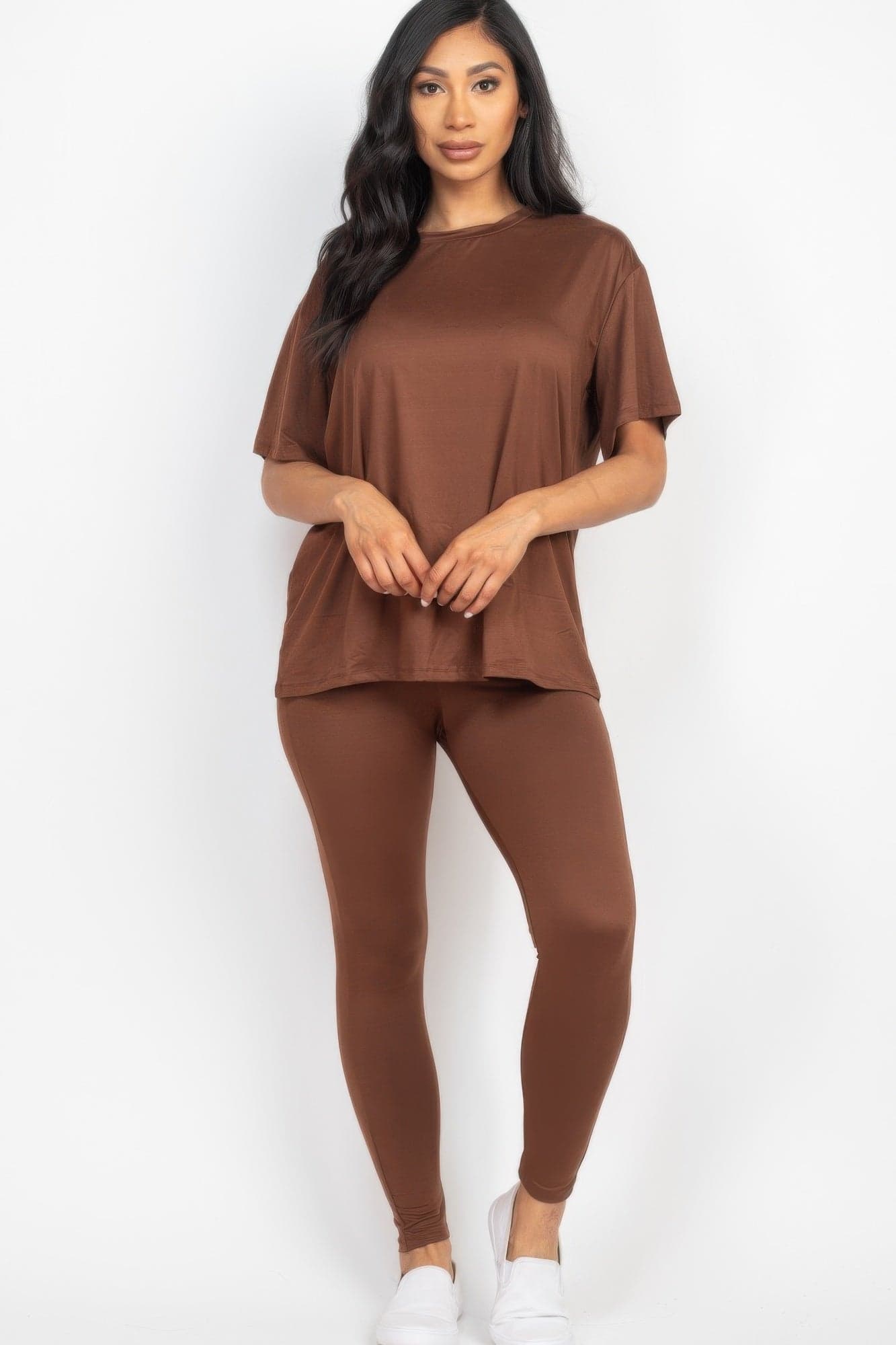 Oversized T-shirt & Leggings Set - Tomato Cream / M
