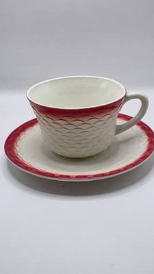 Vintage Fire King Fish Scale Vitrock Cup And Saucer Red
