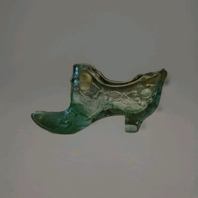 Vintage Fenton Cabage Rose Perfect Shoe Light Green Teal Impressed Makers Mark