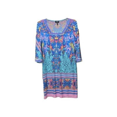 Woman's MSK Dress 3/4 Sleeve Stained Glass Multicolor Gently Worn Size L