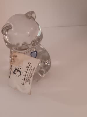 Vintage Fenton Glass December Birthday Bear Paper Weight Hand Made With Tags