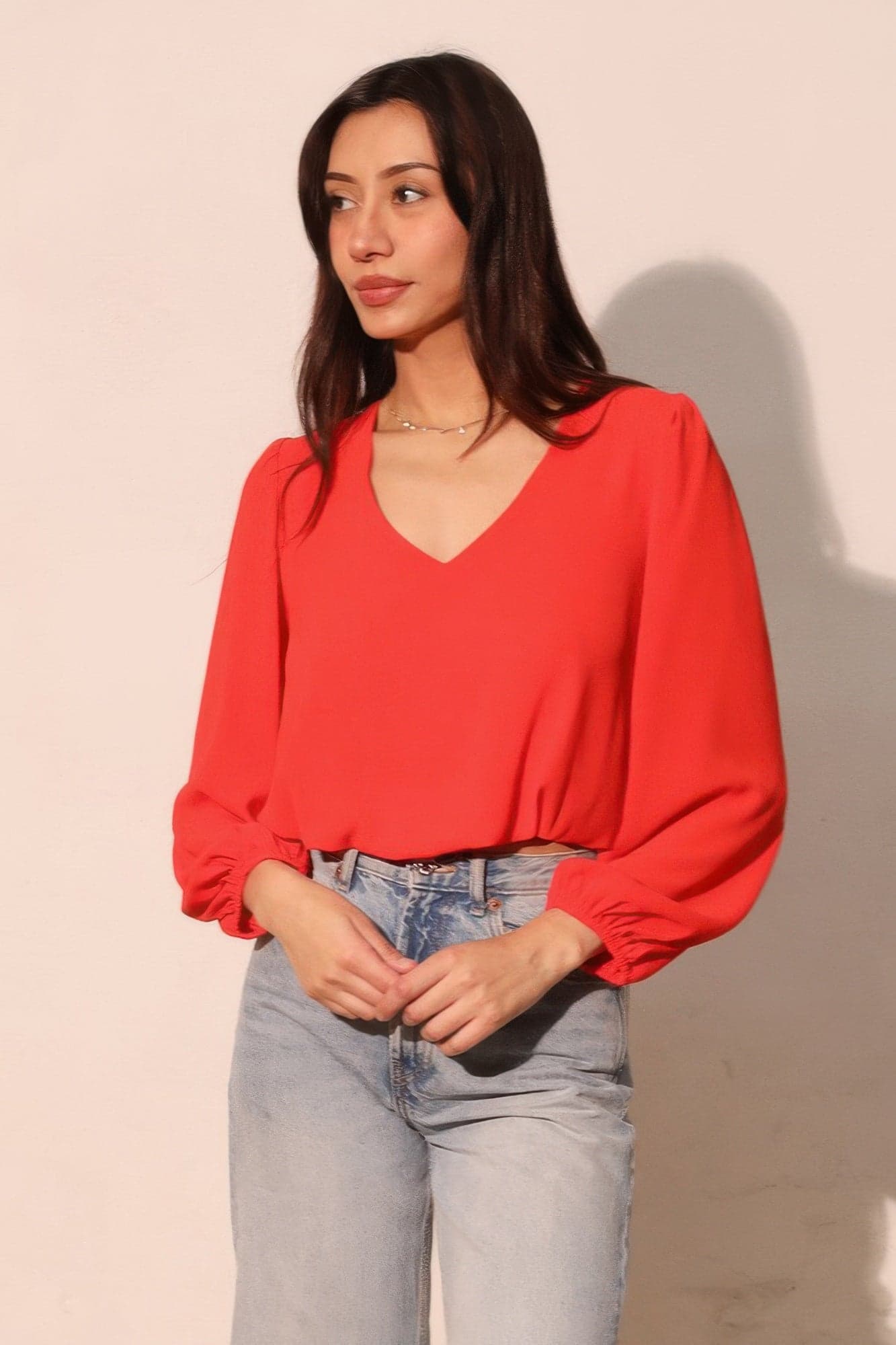 Textured Solid Long Sleeve Crop Top - M