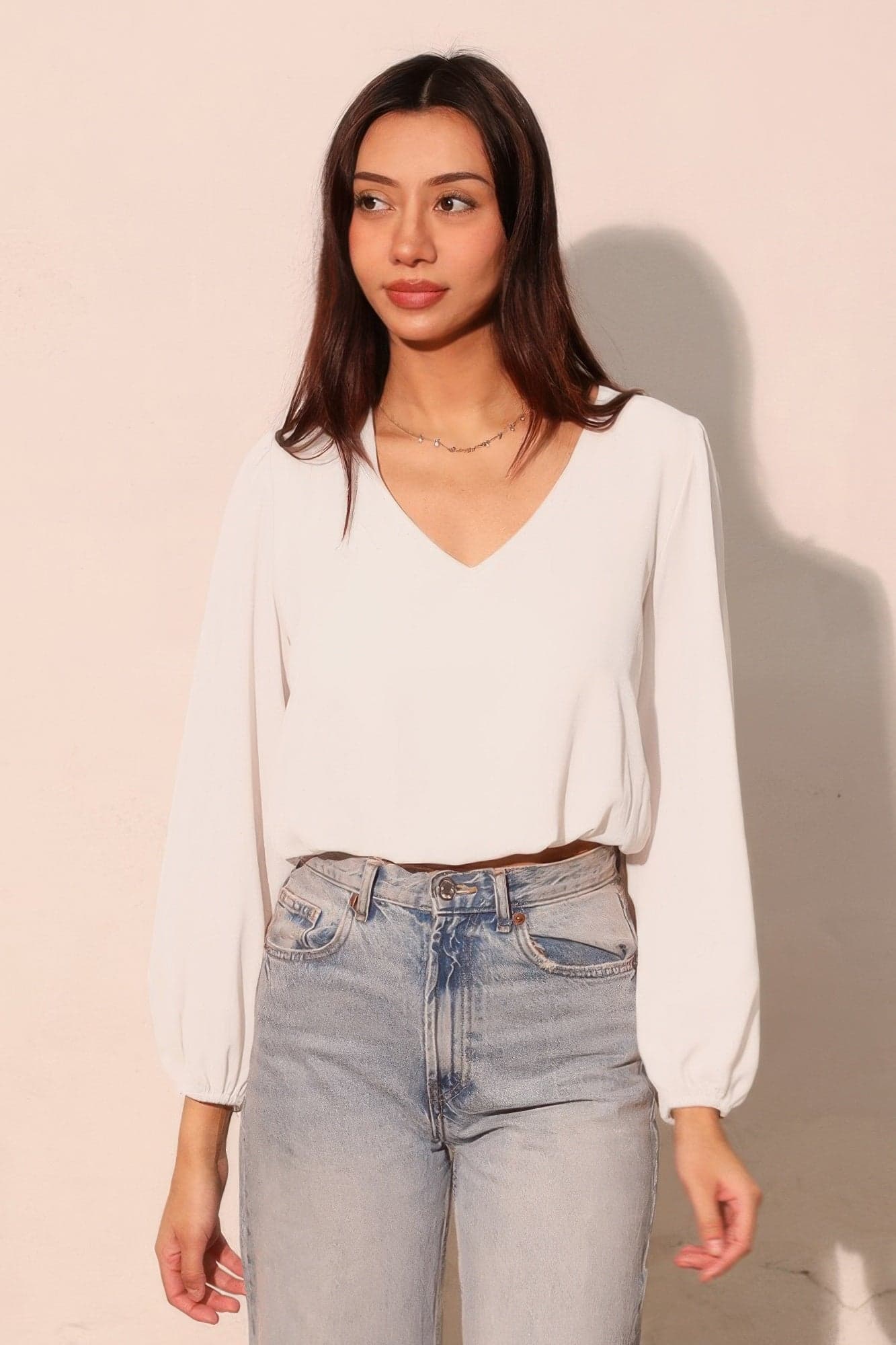 Textured Solid Long Sleeve Crop Top - M