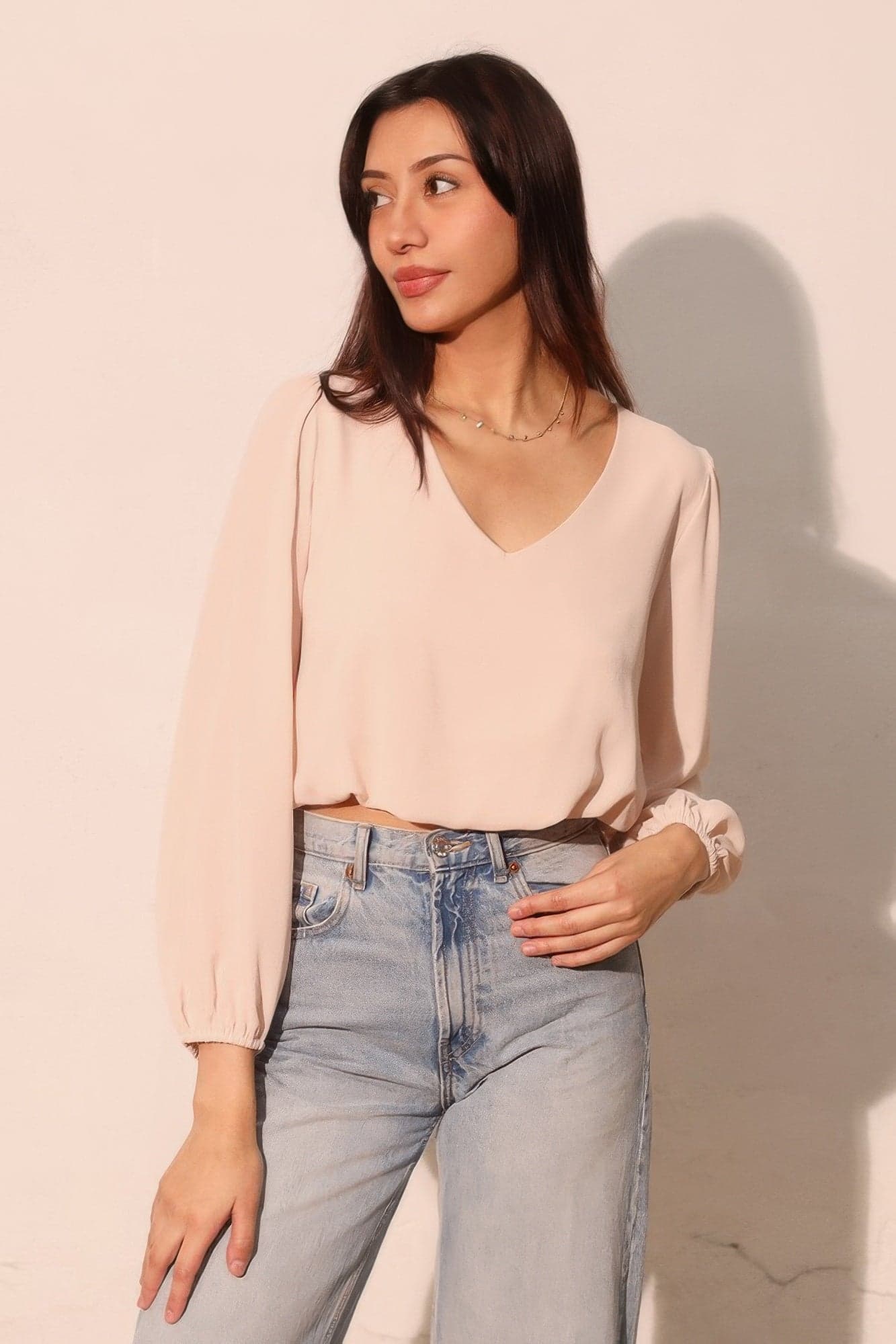 Textured Solid Long Sleeve Crop Top - S