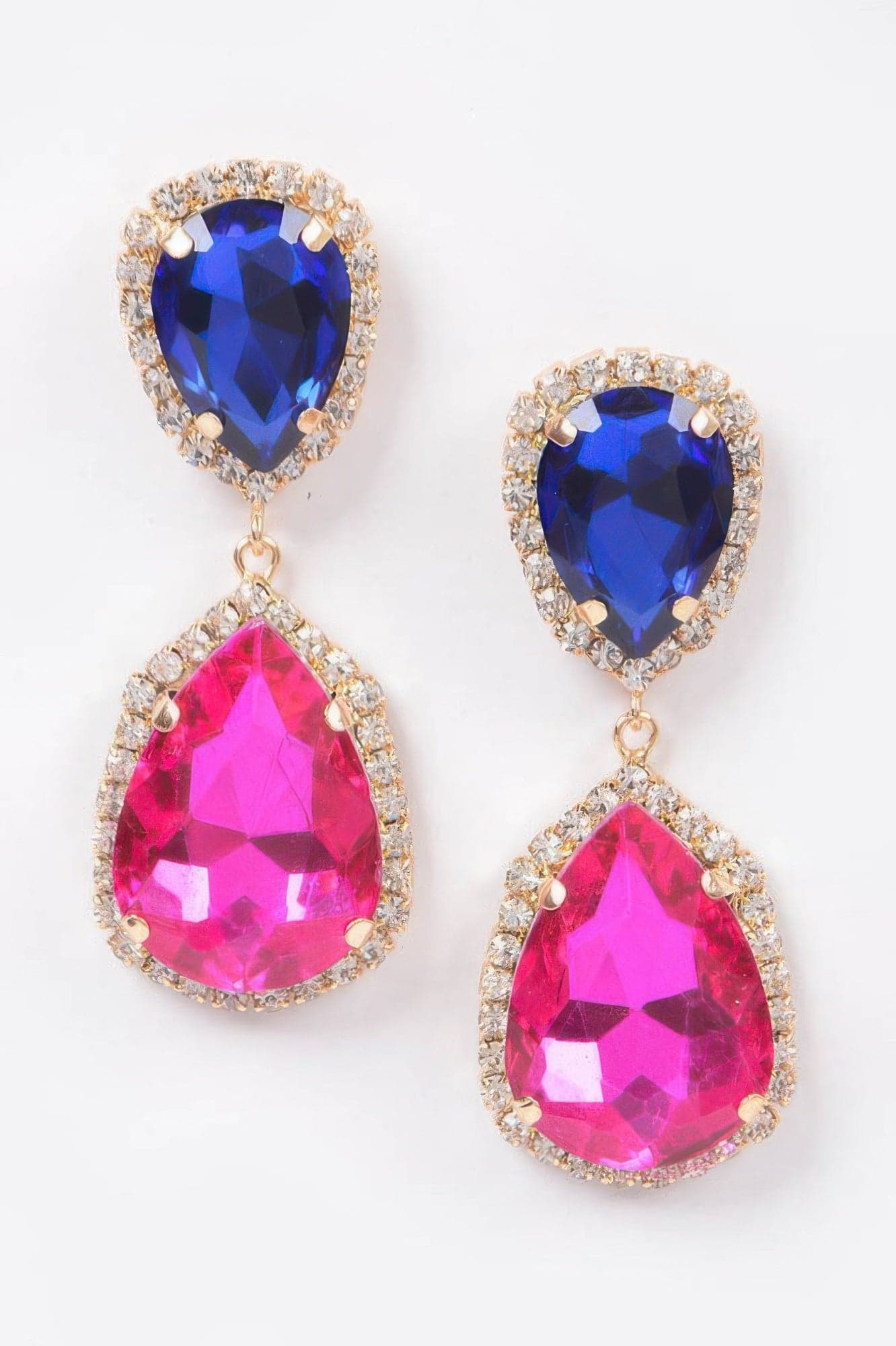 Multi Color Stone Earring - Fuschia Cobalt