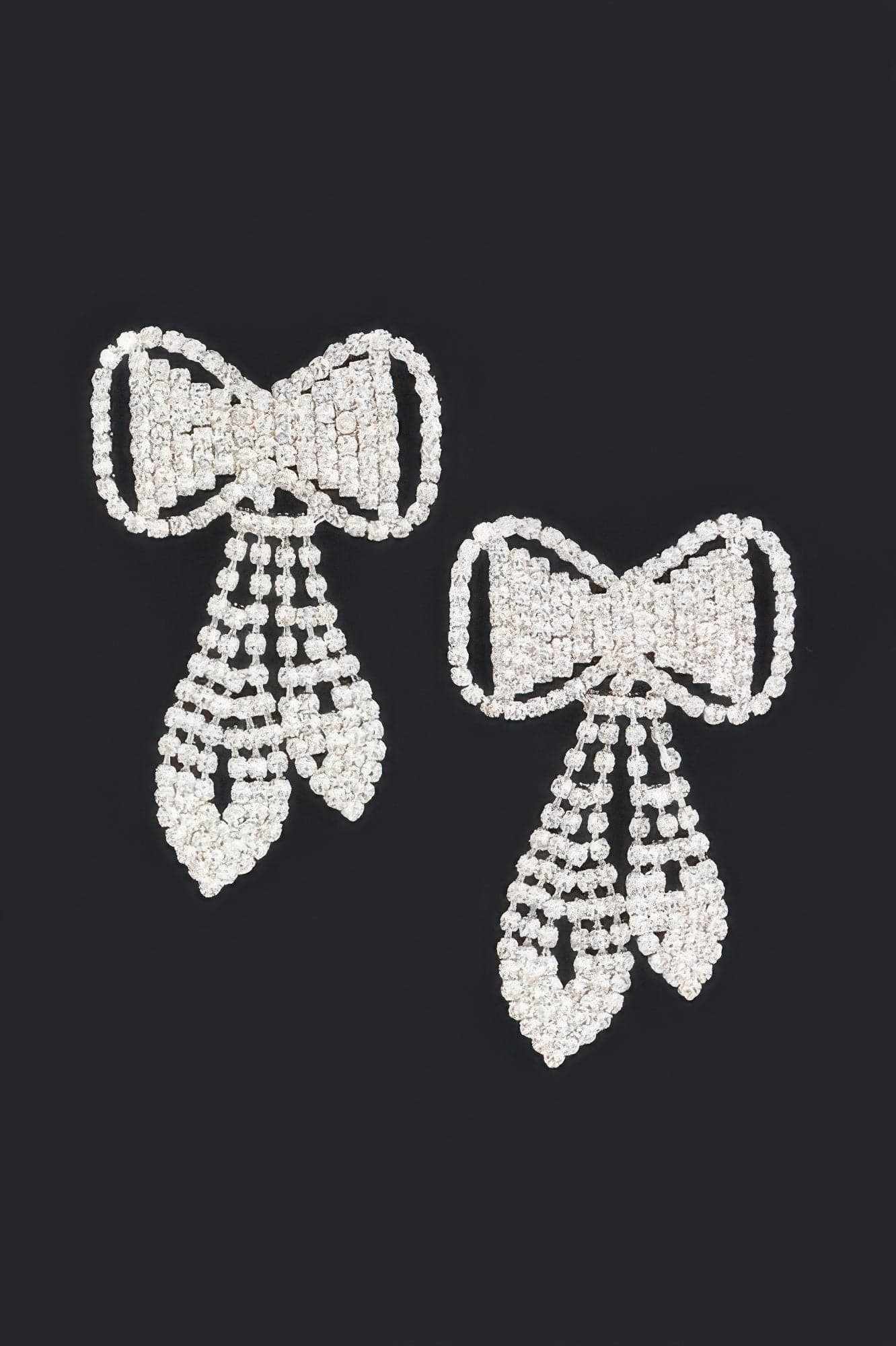 Rhinestone Bow Earring - Silver Clear