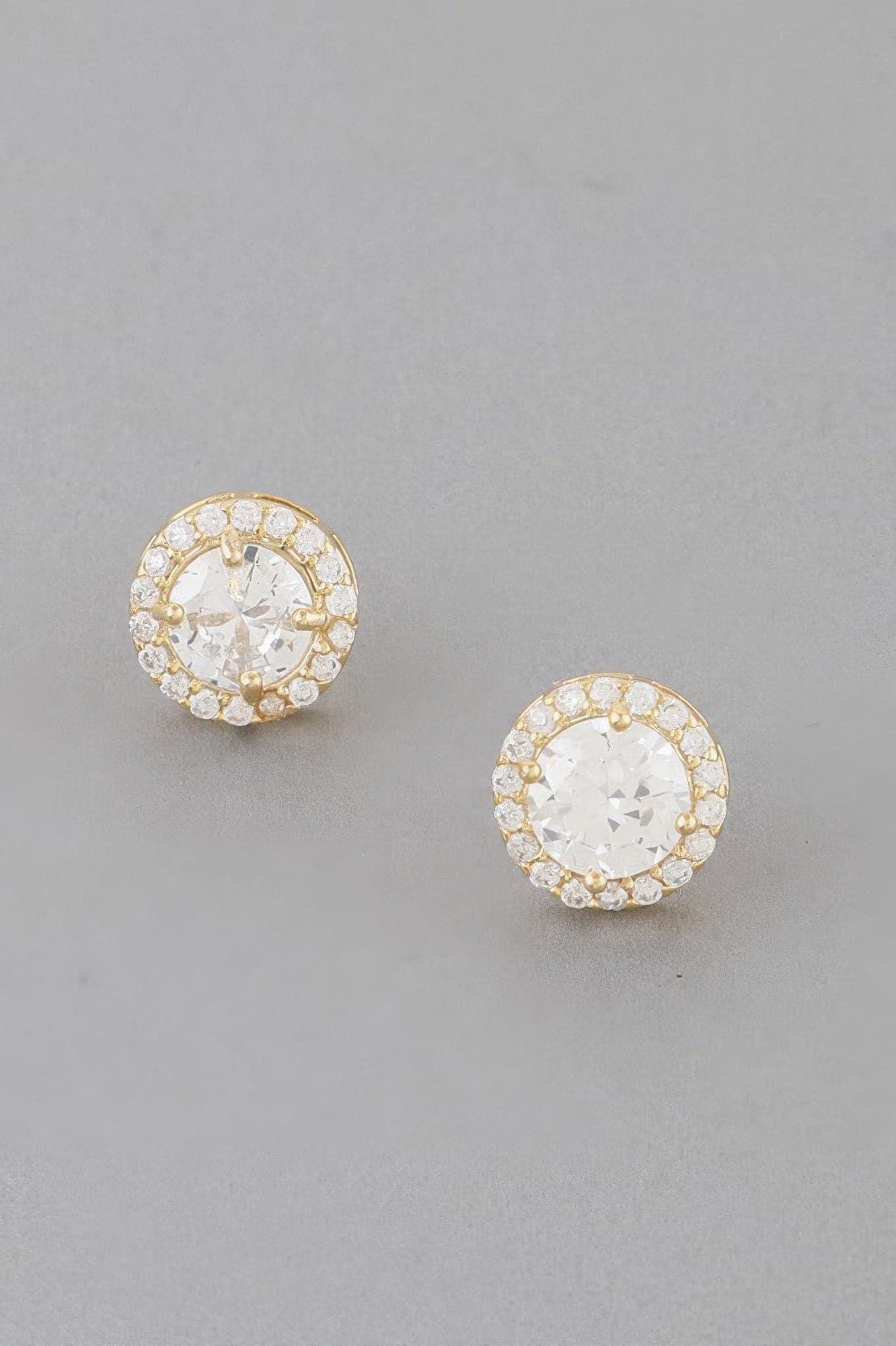 Jeweled Round Stud Earrings - Silver Clear