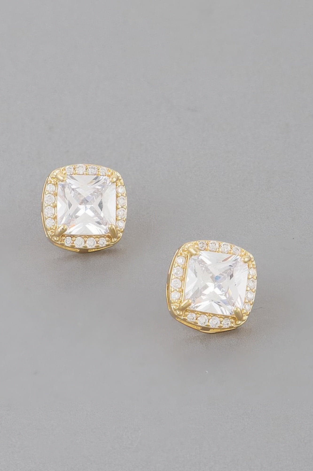 Embedded Cubic Rhinestone Stud Earrings - Gold Clear