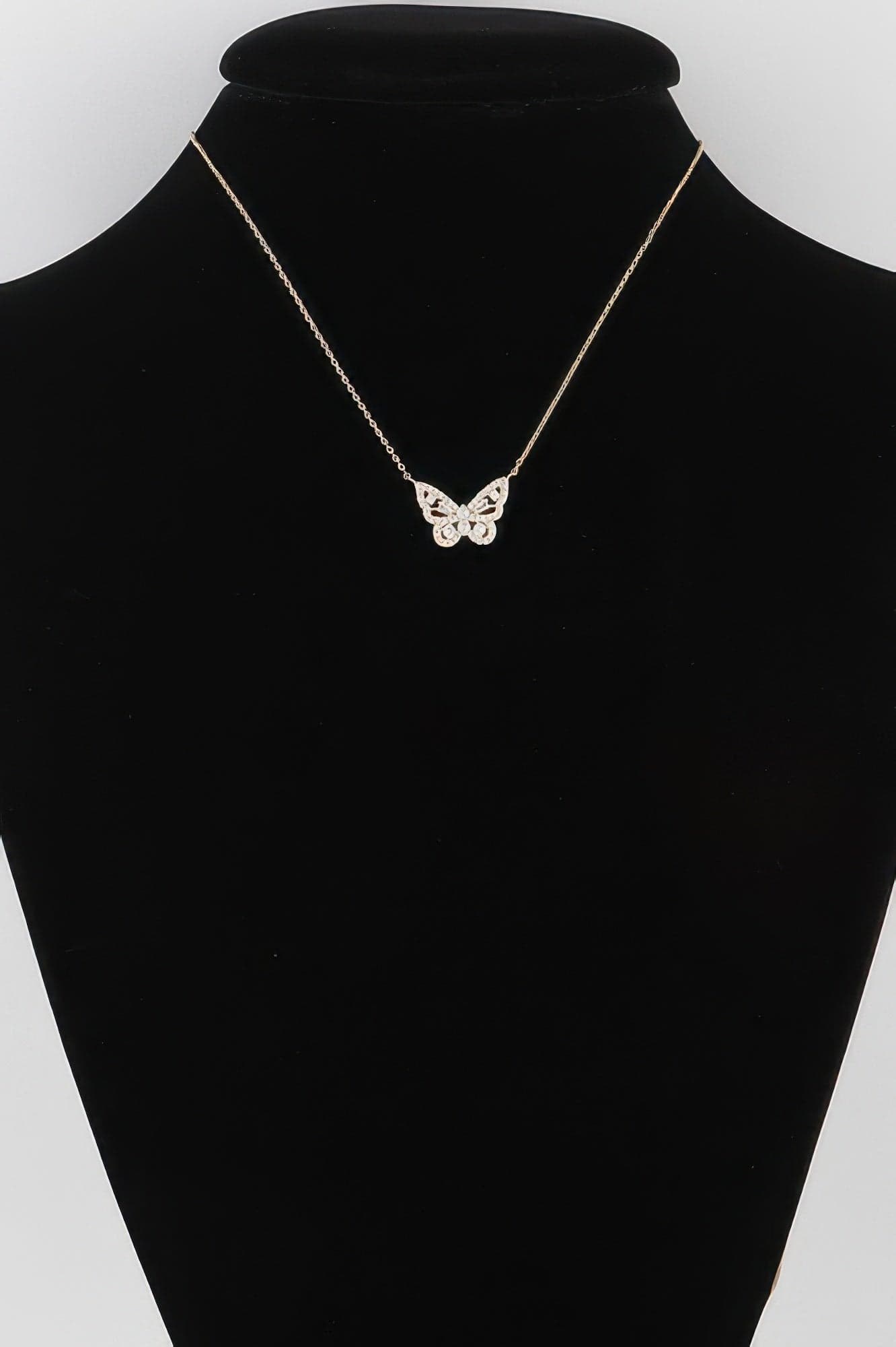 Rhinestone Butterfly Pendant Necklace - Gold Clear