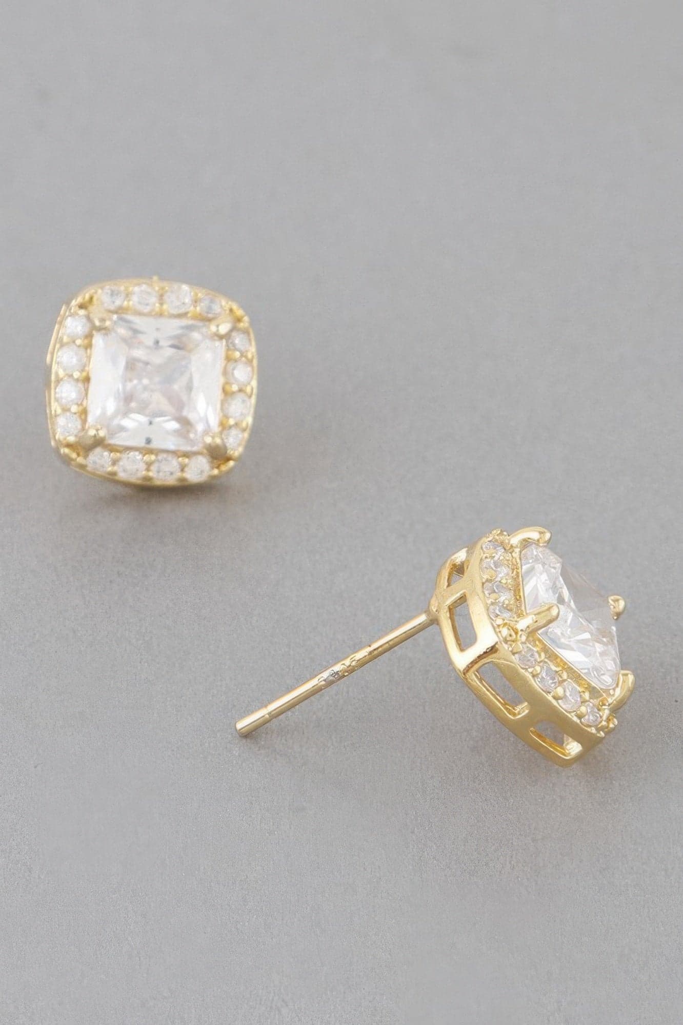 Jeweled Cubic Rhinestone Stud Earrings - Silver Clear