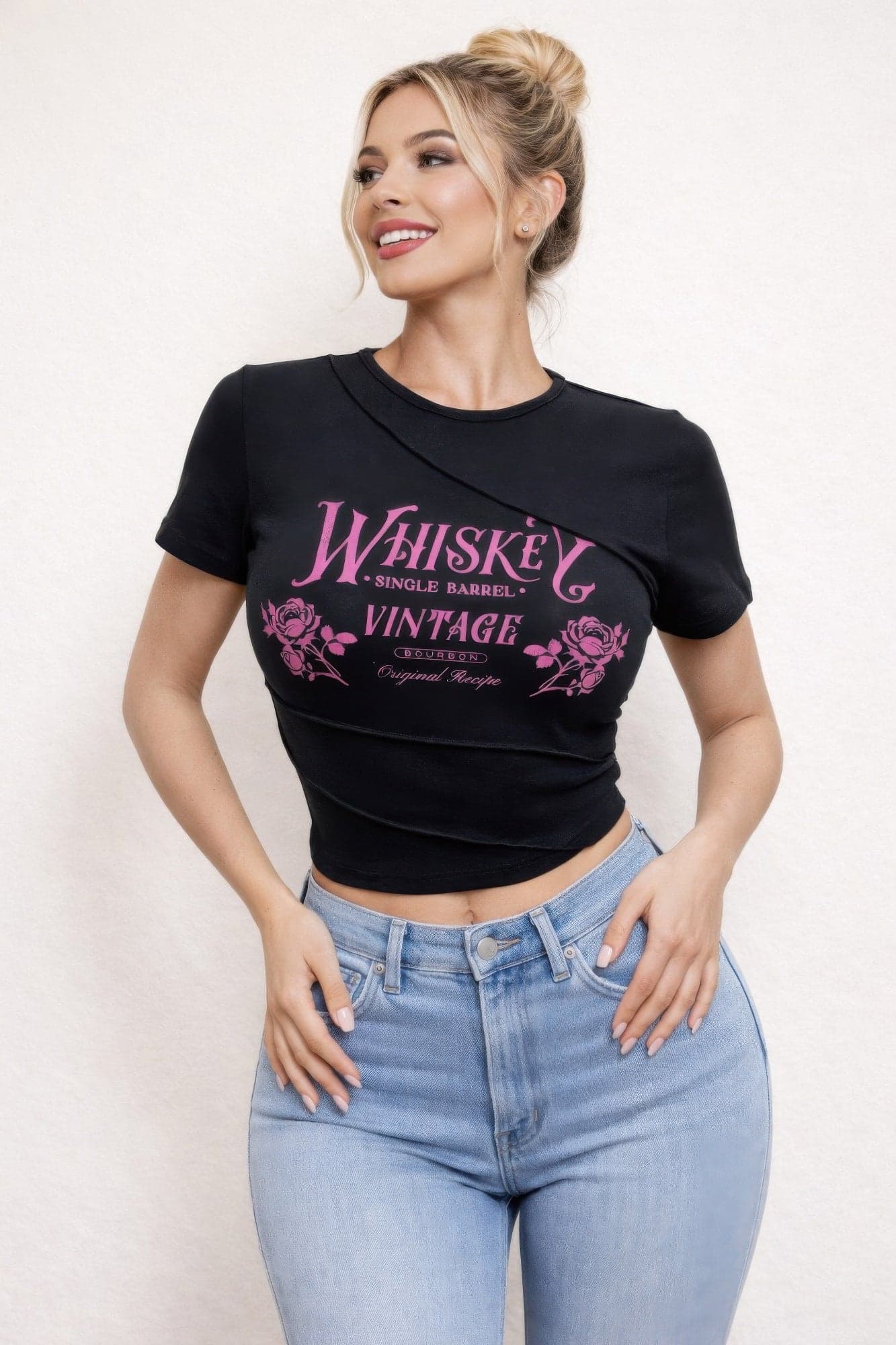 Whiskey Vintage Graphic Asymmetrical Crop Top - S