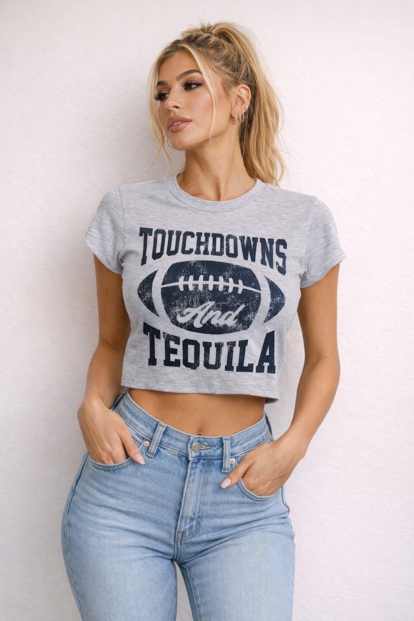Touchdowns & Tequila Graphic Crop Tee - M