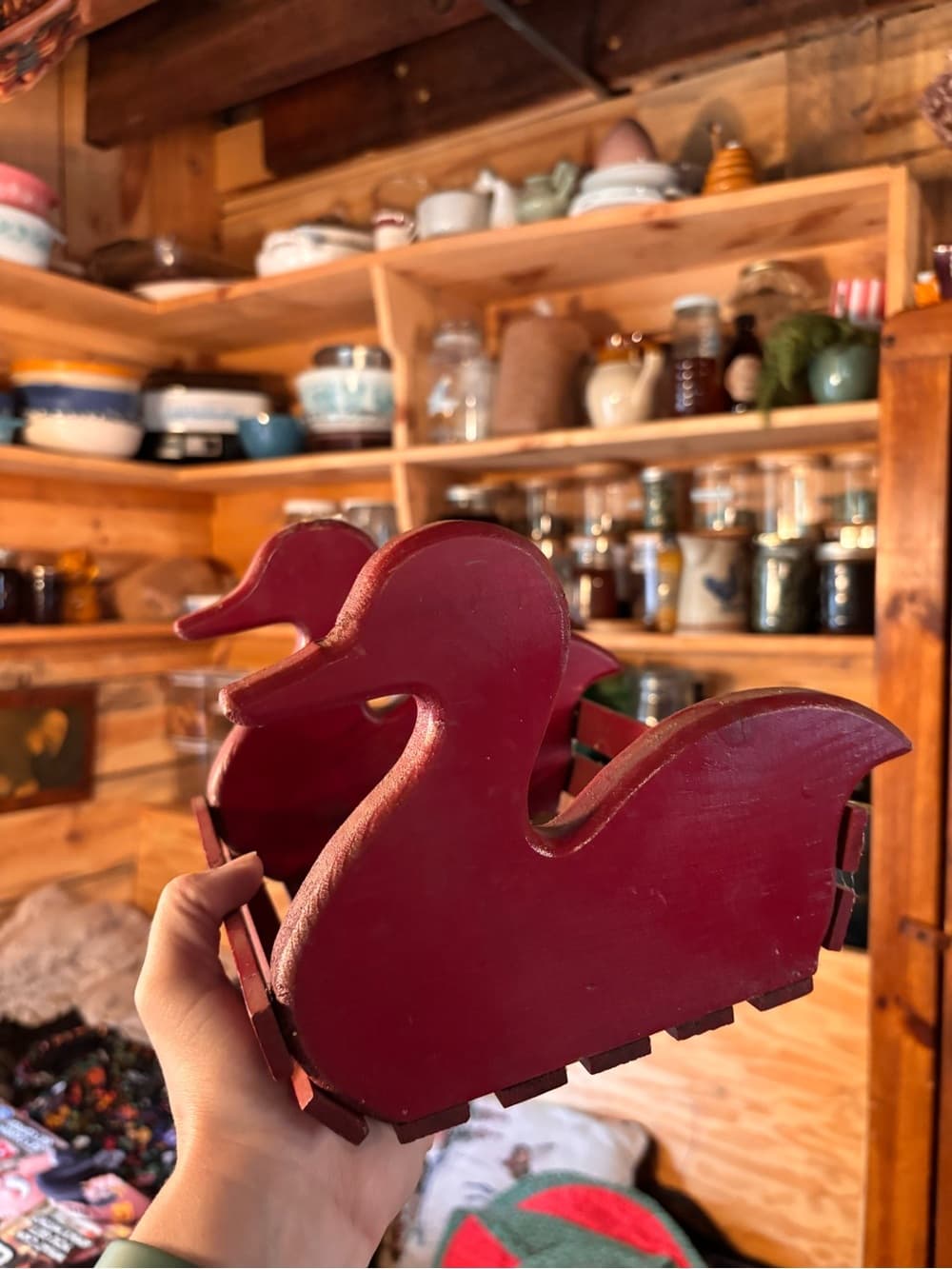 Handcrafted Wooden Duck Napkin Holder - Deep Red