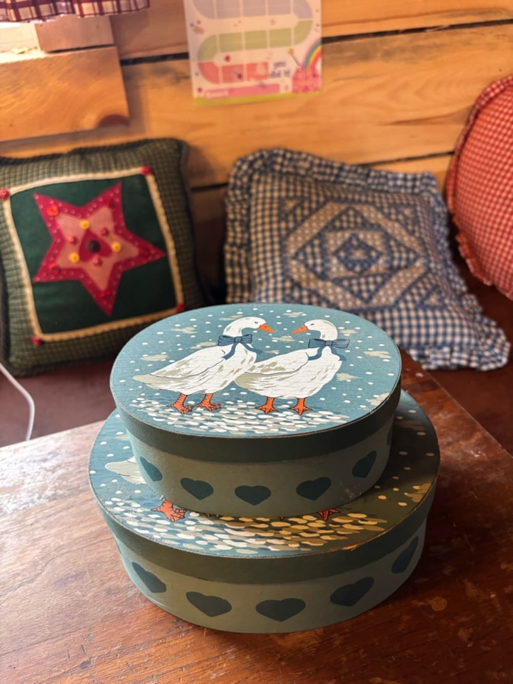 Blue Duck-Illustrated Decorative Round Nesting Boxes - Home Accents