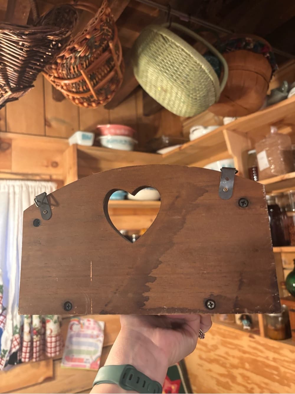 Wooden Heart Cutout Wall Shelf with Bow Accent hair dryer holder bathroom