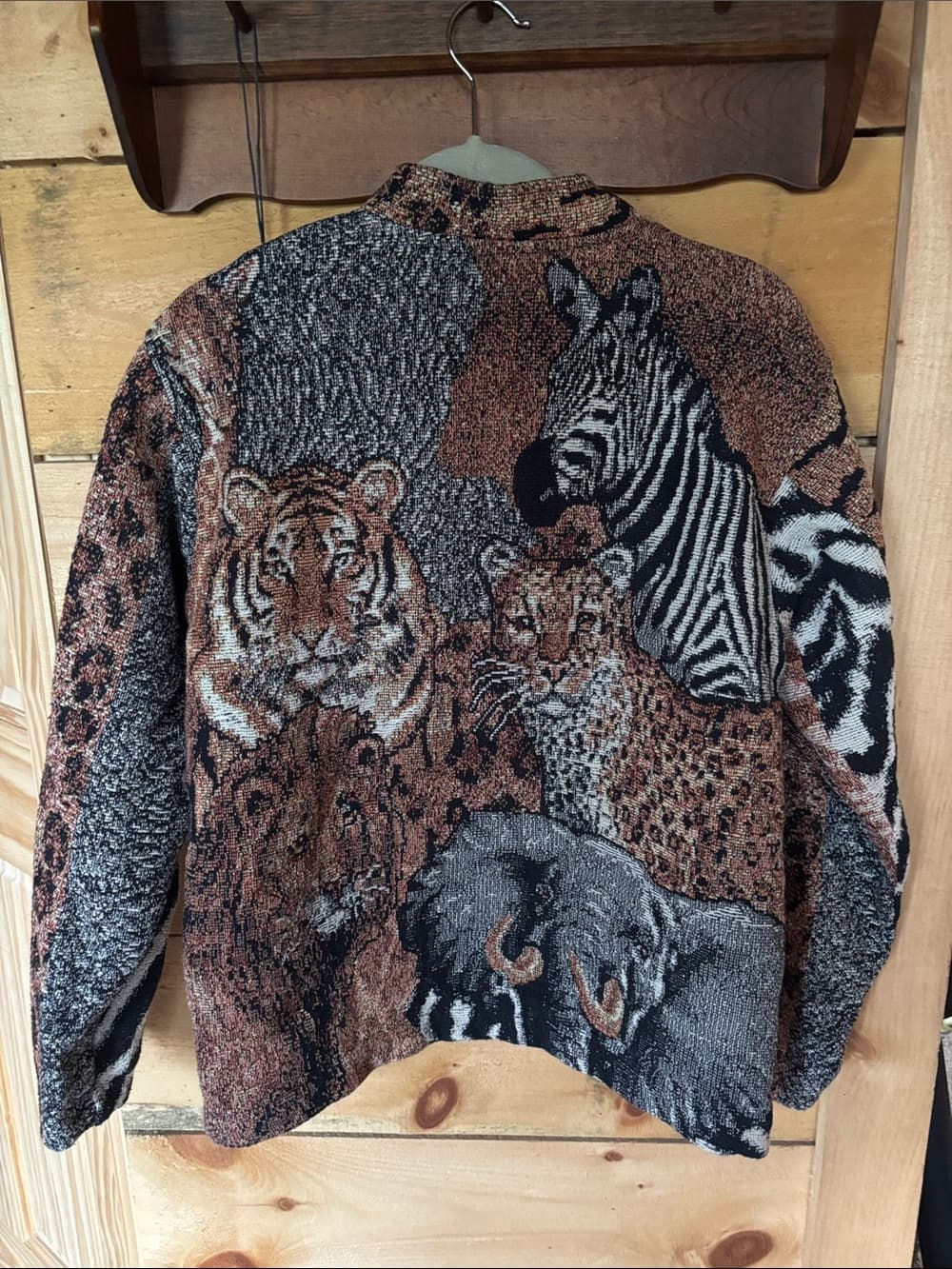Vintage Sugar Street Weavers Button-Up Coat Large Safari Animal Print Tapestry