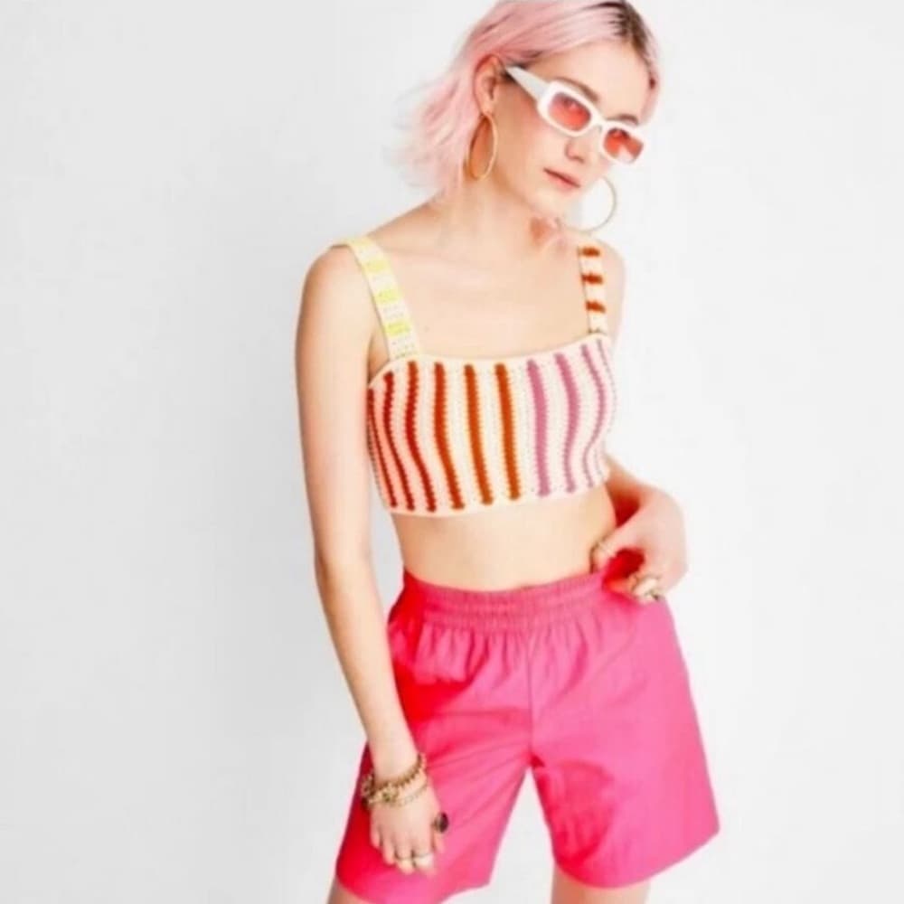 Future Collective Alani Noelle Hot Pink High Rise Nylon Running Shorts Small