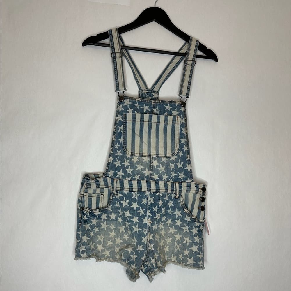 NWT Xhilaration Stars & Stripes Denim Shortalls Fourth of July Vibe Size Large