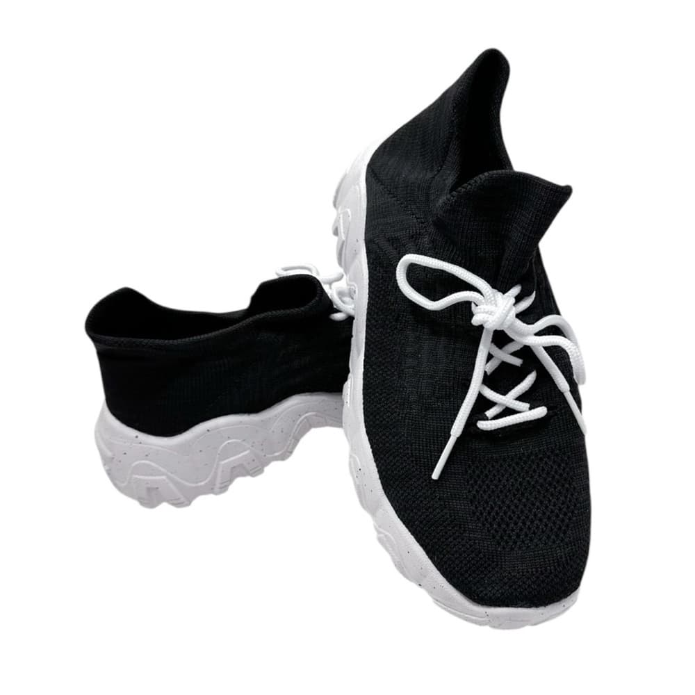 Black Mesh Breathable Casual Lightweight Sneakers w White Speckled Soles Size 9
