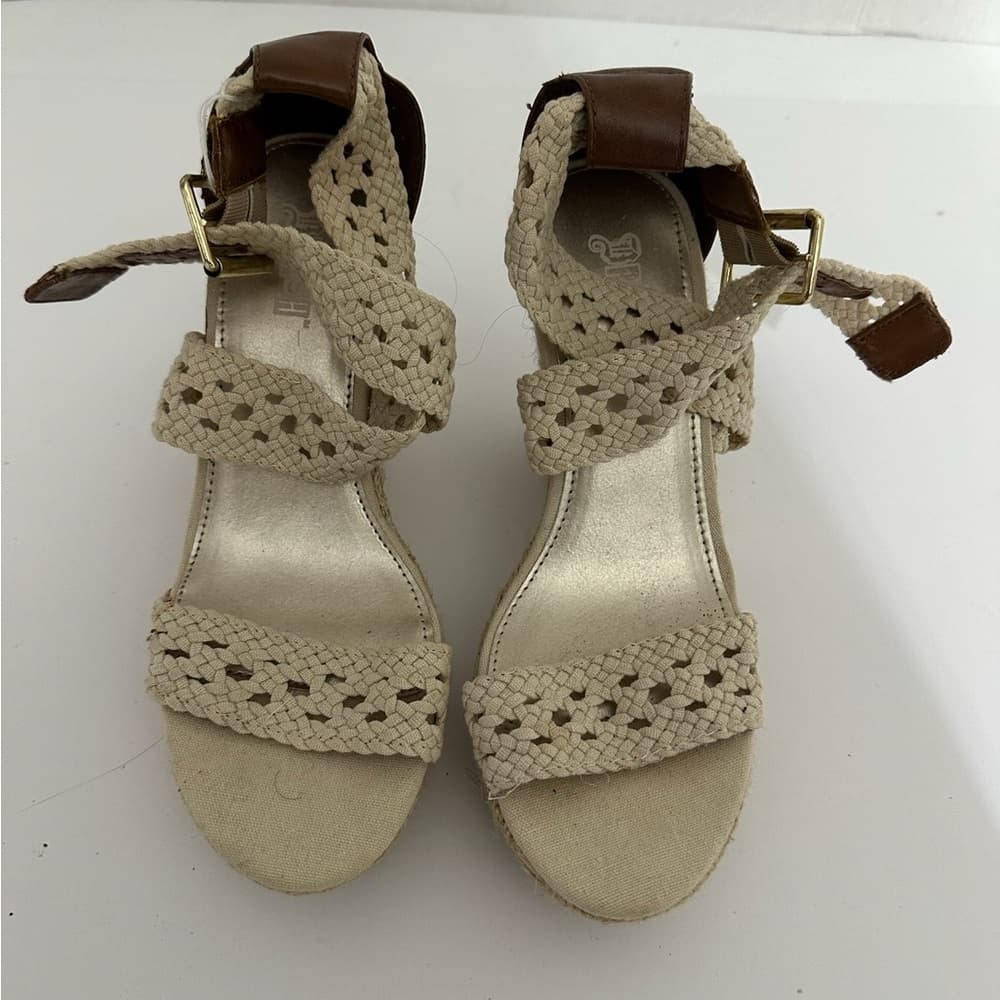 Brash Crochet Strap Espadrille Wedge Sandals Platform Neutral Y2K Size 8