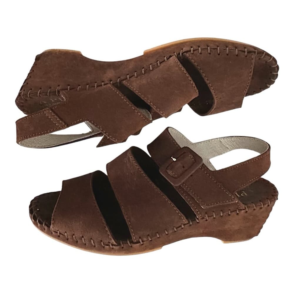 NEW Le Plume Italy Brown Leather Strap Open Toe Wedge Sandals IT 37 (US 6.5-7)