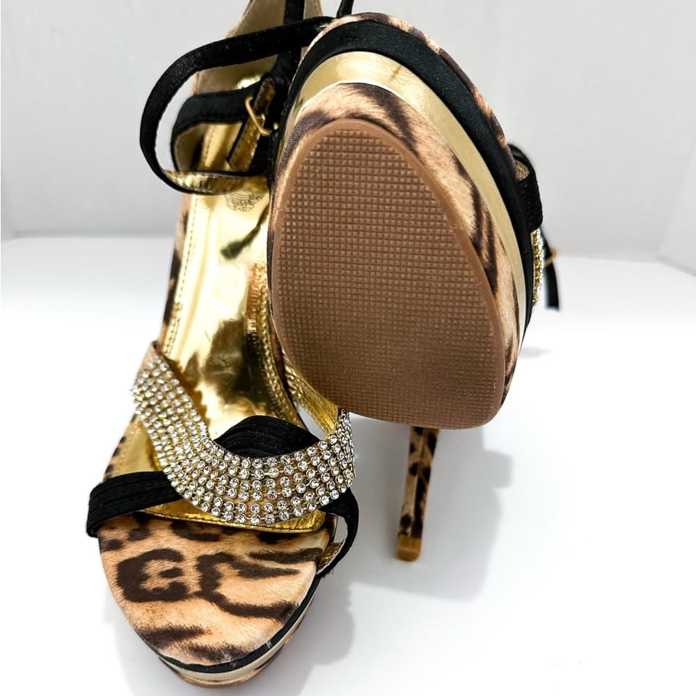 NEW Y2K Italina Leopard Print Rhinestone Platform Stiletto Heels Vintage 8.5