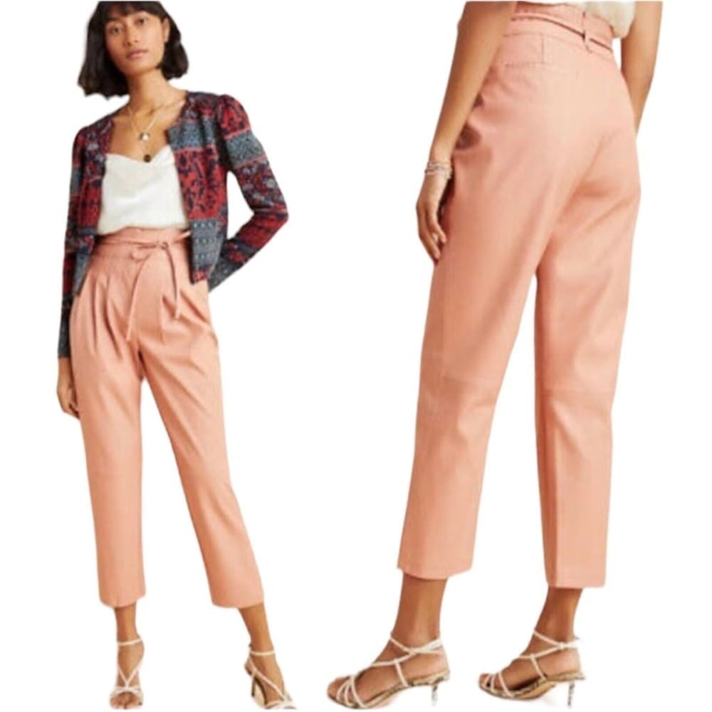 NWT Anthropologie X Blank NYC Chelsea Faux Leather Paper Bag Pants Peach Size 25