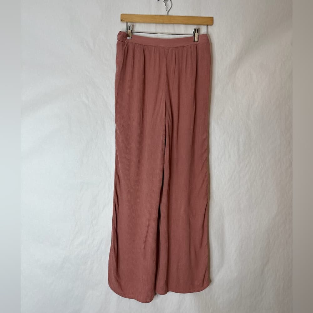 Charlotte Russe Wide Leg Palazzo Crinkle Pants w Shorts Lining Rose Y2K Large
