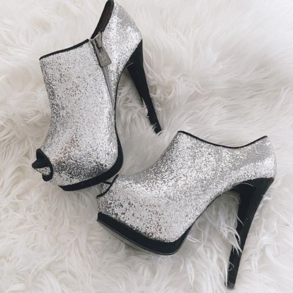Circus Sam Edelman Silver Glitter Heel Boot Bootie Size 6.5