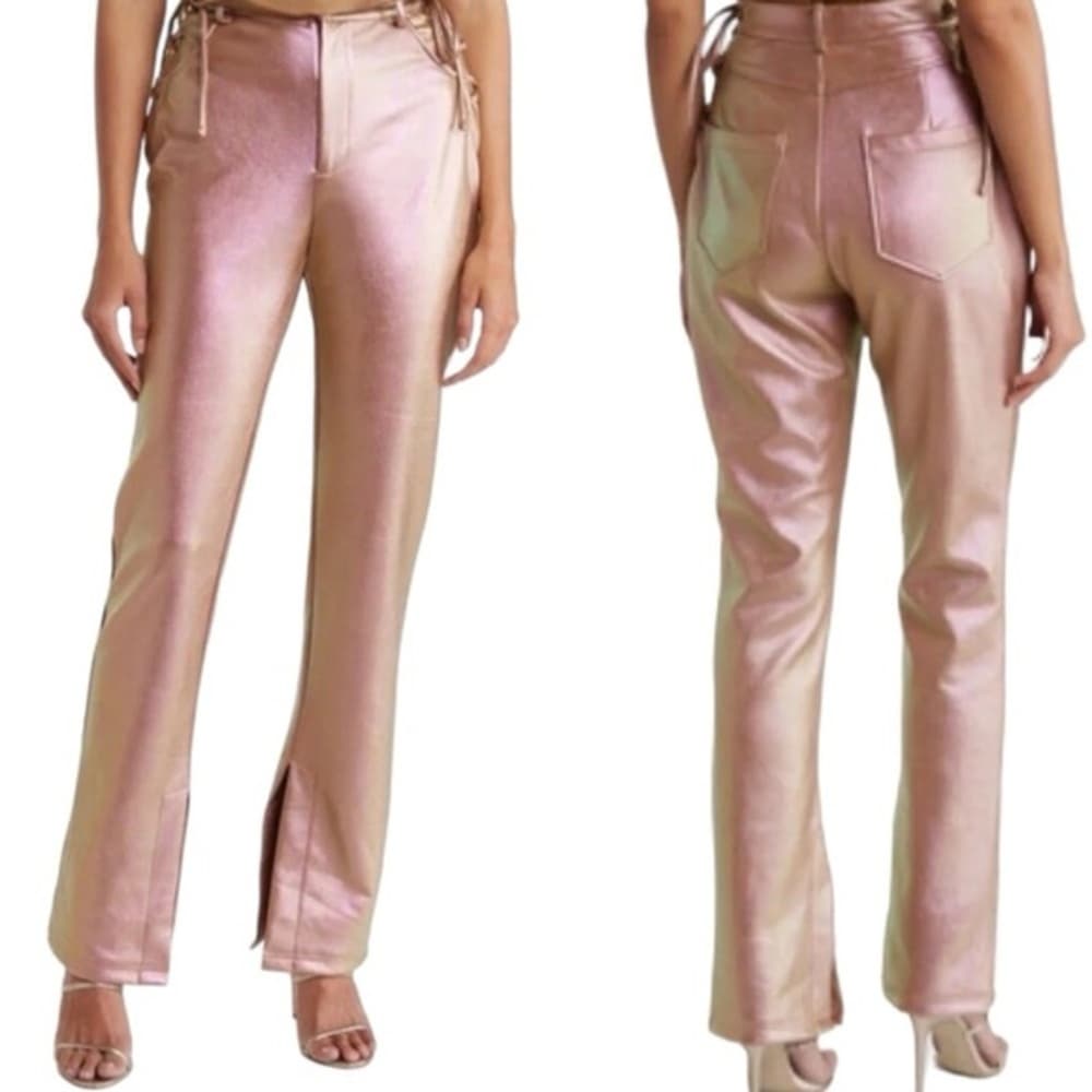 NWT NICHOLAS Valeria Metallic Side Lace Up Pants Iridescent Pink Size 2