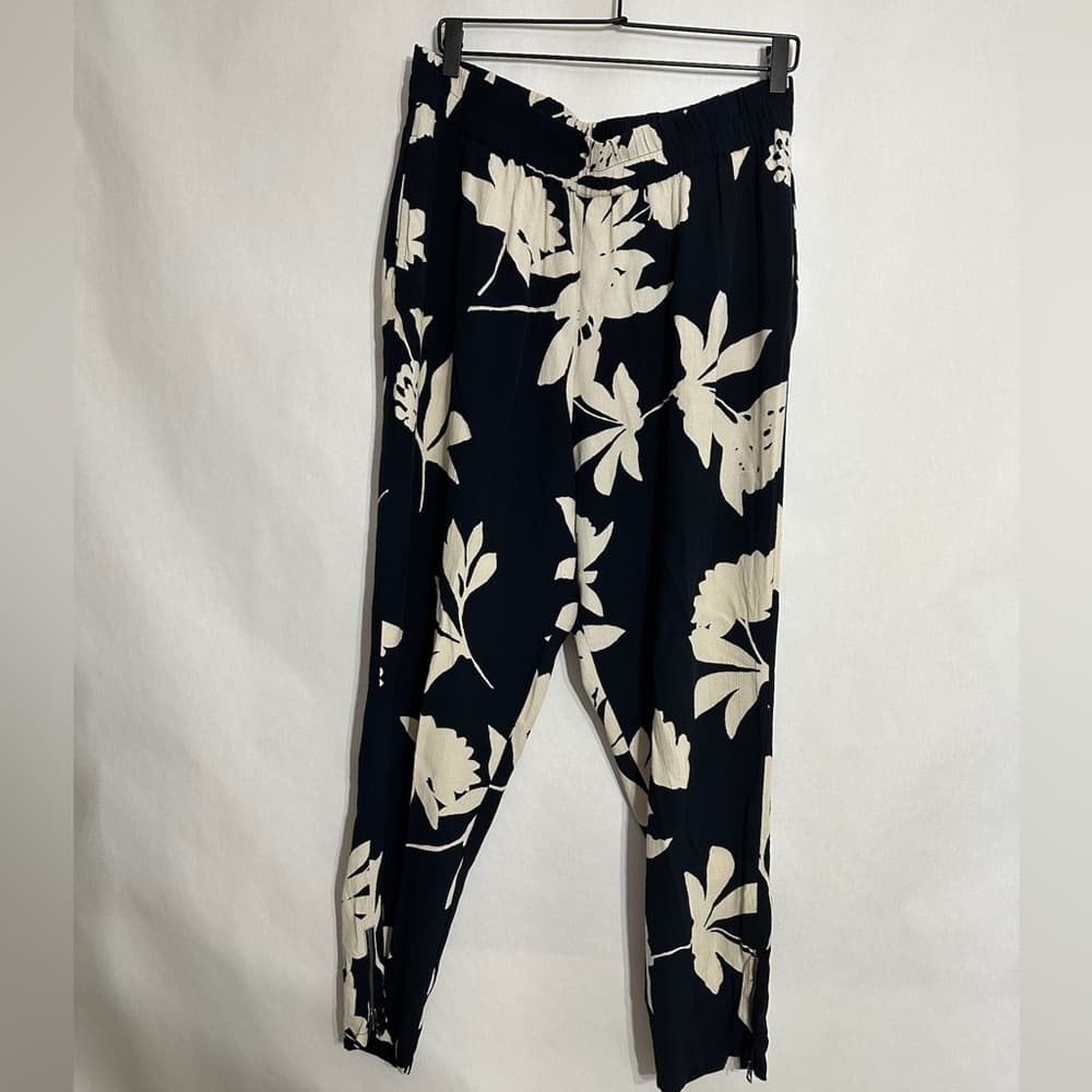 Lucky Brand Black Off White Floral Print Pants Size Large Bohemian