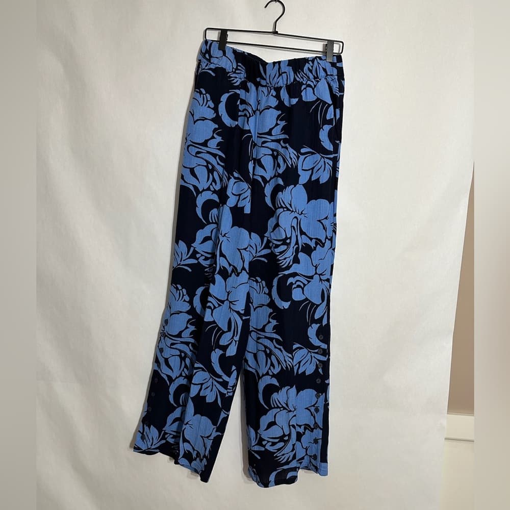 Soft Surroundings Blue Floral Tunic Pants 2 Piece Set Size Medium Resortwear