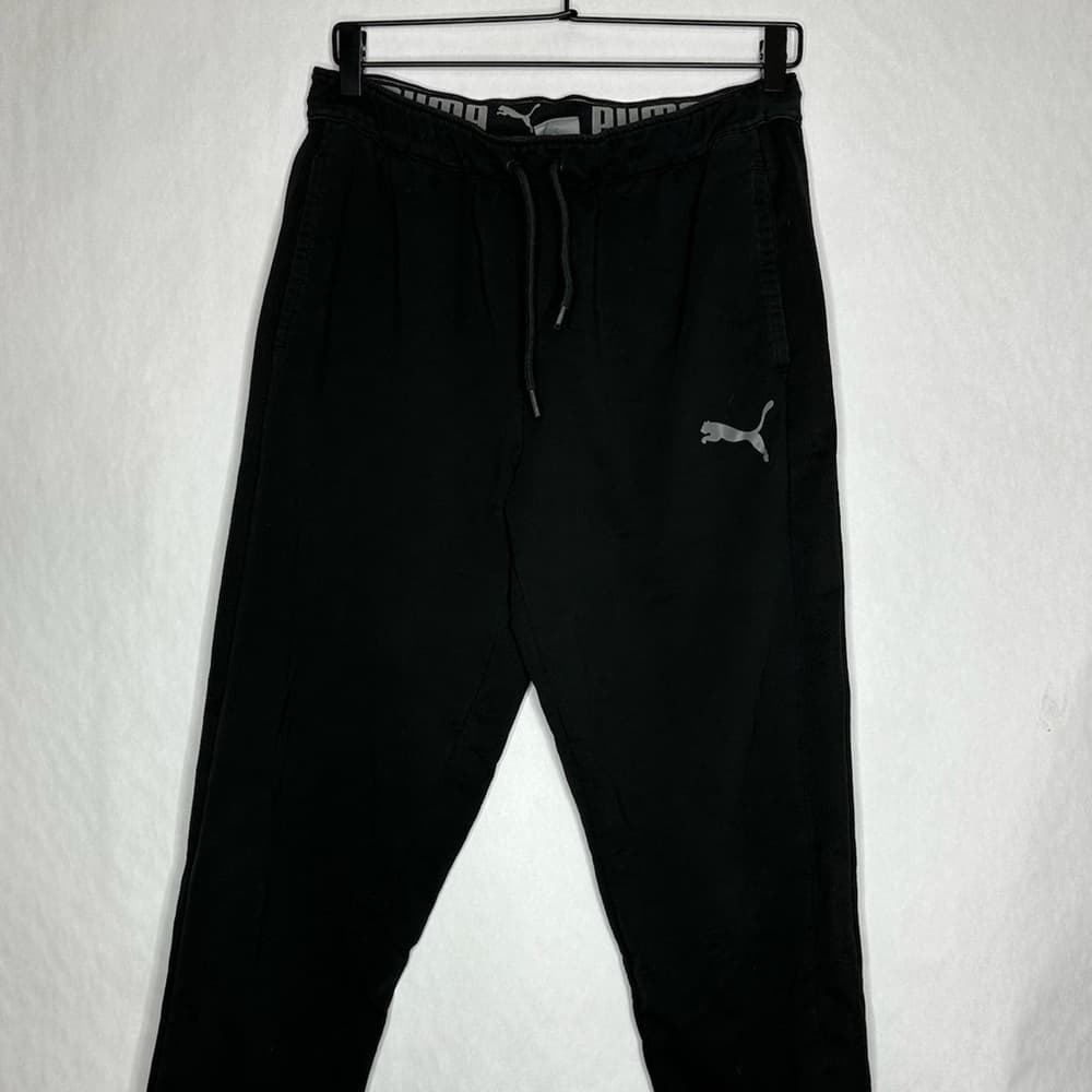 Puma Black Athletic Jogger Sweatpants Drawstring Logo Lounge Pants Medium