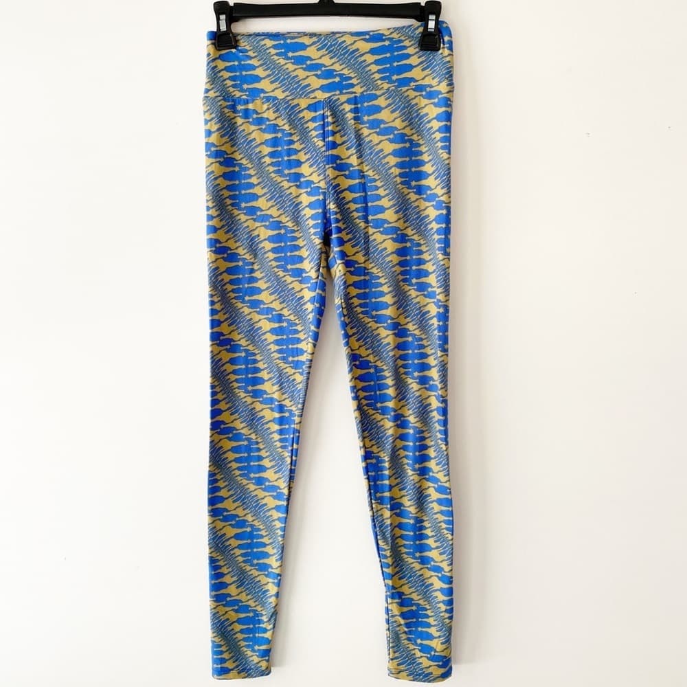 Giraffe Print Blue Yellow Legging | OS (Lularoe Size Chart: One Size 2-12) NWOT