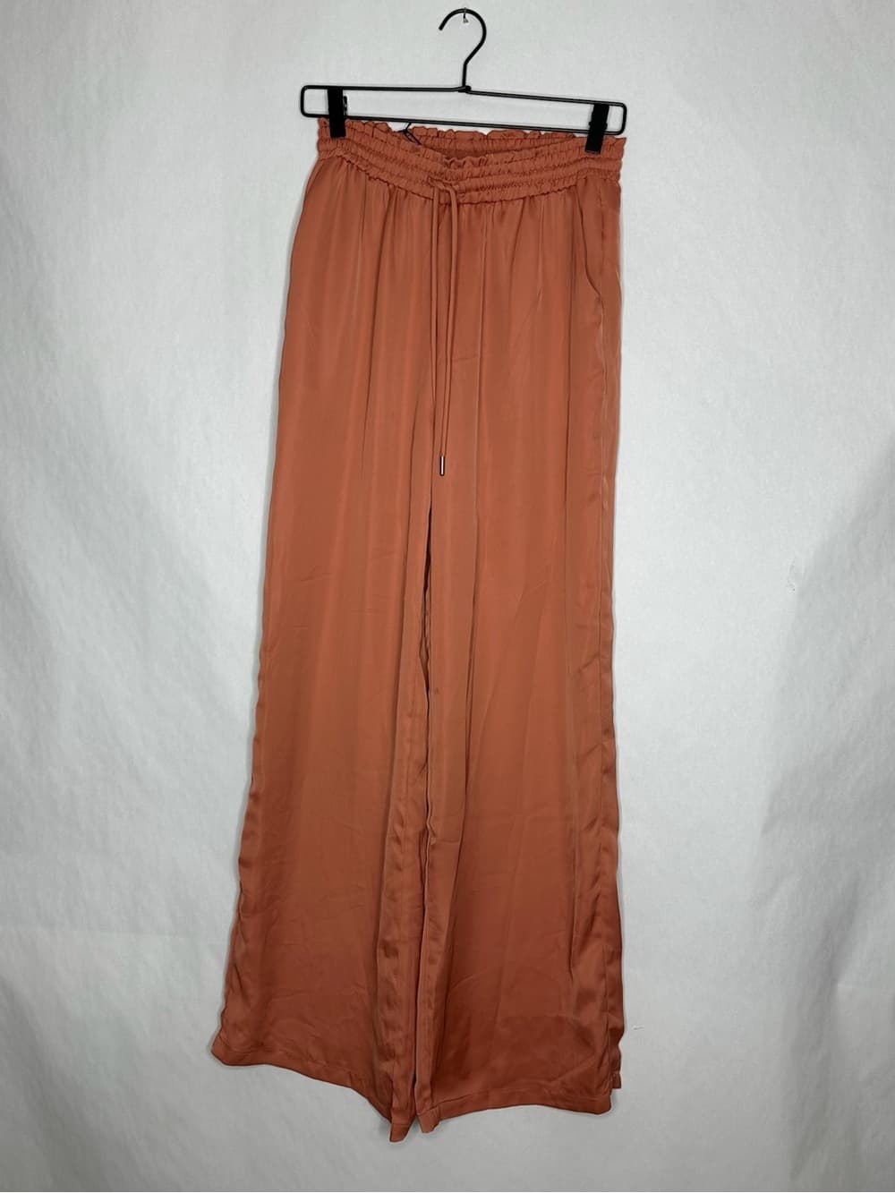 NWT Deluc Terracotta Wide Leg Satin Pants High Rise Drawstring Small Minimalist