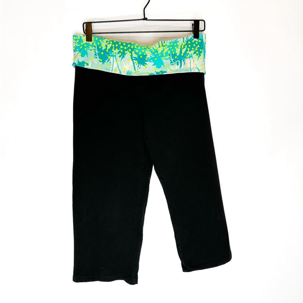PINK Victoria's Secret Tropical Print Palm Tree Black Yoga Capri Leggings Large